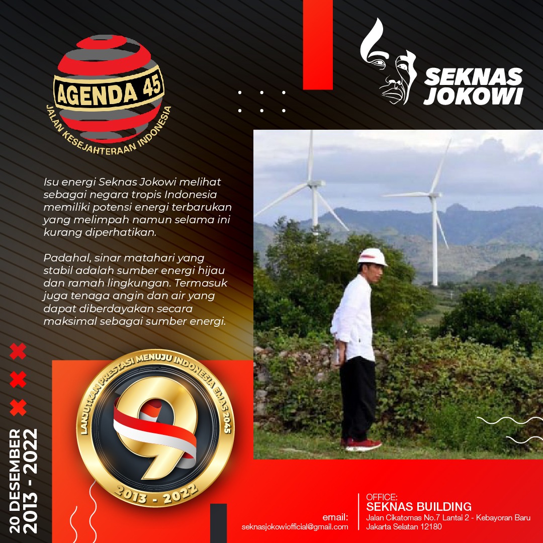 AGENDA 45 ini fokus kepada isu energi yang sumbernya dapat dimanfaatkan dari sinar matahari sebagai sumber energi.
#ULTAHSEKNASJOKOWI