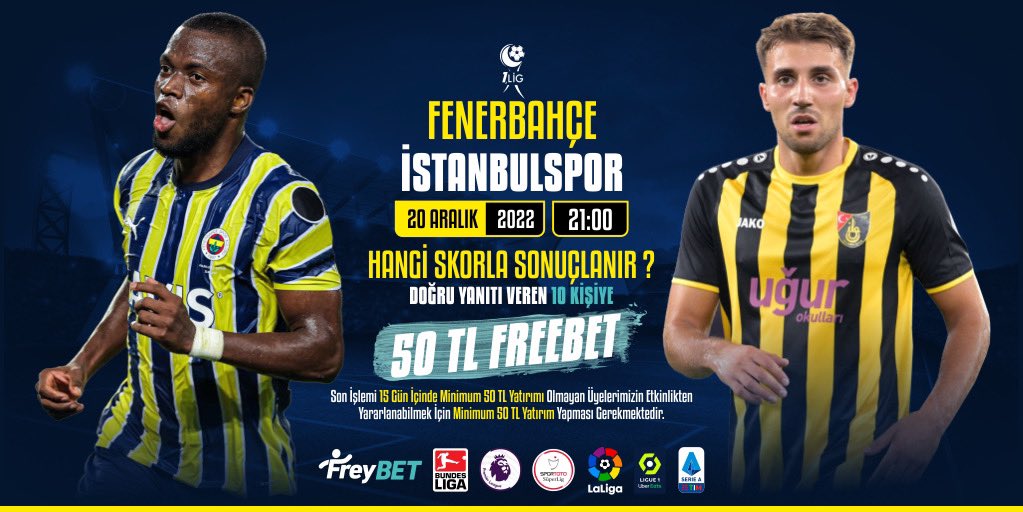 🎉 Fenerbahçe - İstanbulspor karşılaşmasının SKORUNU kullanıcı adınla birlikte tahmin et, gönderiyi rt yap, 50₺ FREE BET kazan!

📌 Son işlem yatırım kuralı vardır.

📲 linktr.ee/freybet