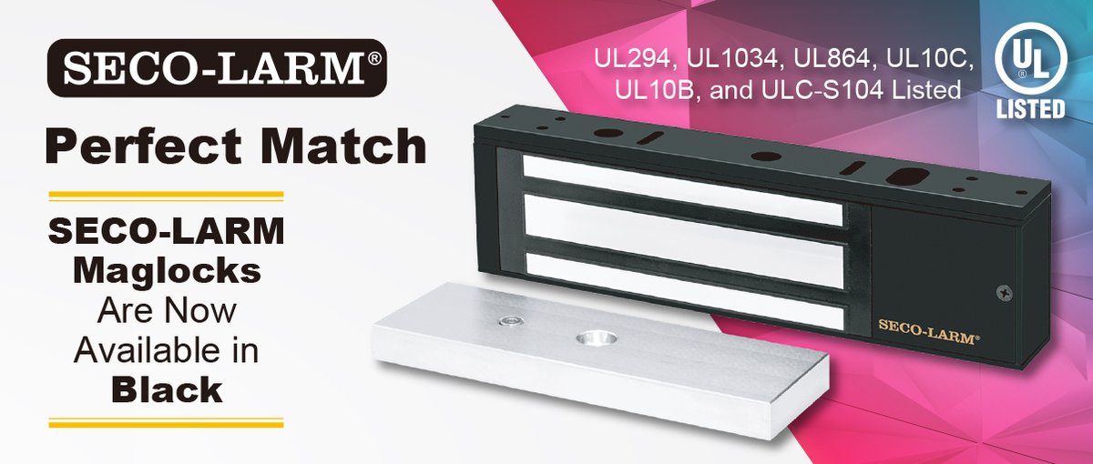 secolarm1's tweet photo. Perfect Match – Black maglocks for black door frames. SECO-LARM maglocks are now available in black. For more information visit our website at https://t.co/SNszXqCRrY. #SECOLARM #maglock #security #accesscontrol #ULlisted https://t.co/Ovy7xnE0ke
