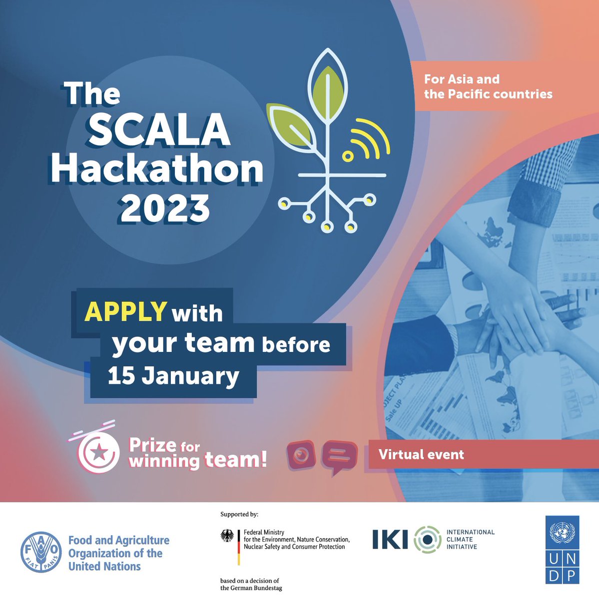 UNDPThailand's tweet photo. 📣 Applications are now OPEN to the #FAO and @UNDP co-organized Hackathon!
We are looking for Teams to hack innovative digital and non-digital solutions that harness the power of technology to improve land use and agriculture sectors #Hack4ClimateAction 👉🏼 https://t.co/4PFdzBpPUg https://t.co/8JaVmVsNDW