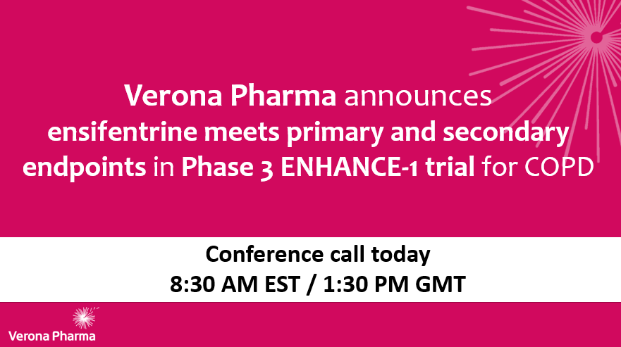 VeronaPharma's tweet photo. Verona Pharma ($VRNA) is pleased to announce positive #Phase3 data from its ENHANCE-1 trial in #COPD. The trial met the primary and key secondary endpoints demonstrating improvements in lung function, symptoms and quality of life. See more detail here:
https://t.co/oA7hg3hvZ0 https://t.co/f0nksBKFhs