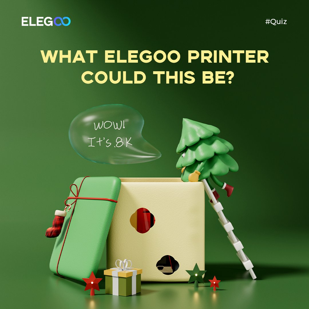 Elegoo_Official's tweet image. 🎄[Christmas #Giveaway]🎄
The third round is here! Do you know the printer name in the box? 🧐

💫FOLLOW us, 
💫RETWEET,
💫COMMENT your answer, you will have a chance to win a bottle of 1000g resin (random type). Details in comments.

.
#christmasgiveaway  #gifts #3dprinted