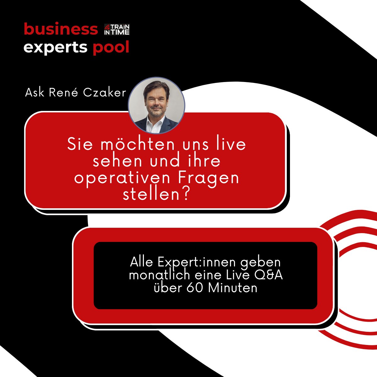 trainintime's tweet photo. Was ist der business experts pool❓ René Czaker beantwortet gerne Ihre Fragen❗️ Welcher Fragen haben Sie zum business experts pool❓

#business #mittelstand #experten https://t.co/aEeaBltY21