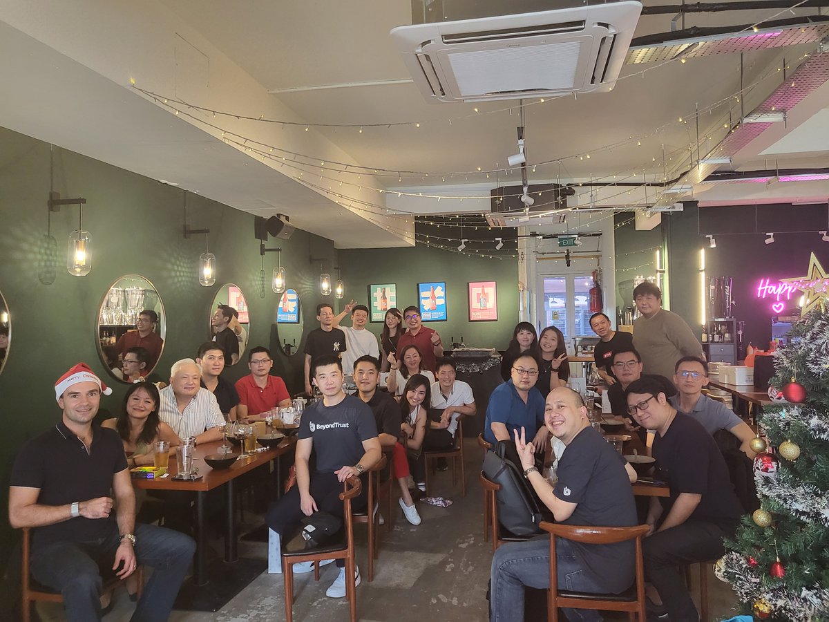 This Christmas get together in Singapore makes our hearts happy. An amazing team, and what an astounding job you all do over there. 

Here's to a well deserved break with the family, and an exciting 2023!

#dreamteam #singapore #asiapacific #BeyondTrust