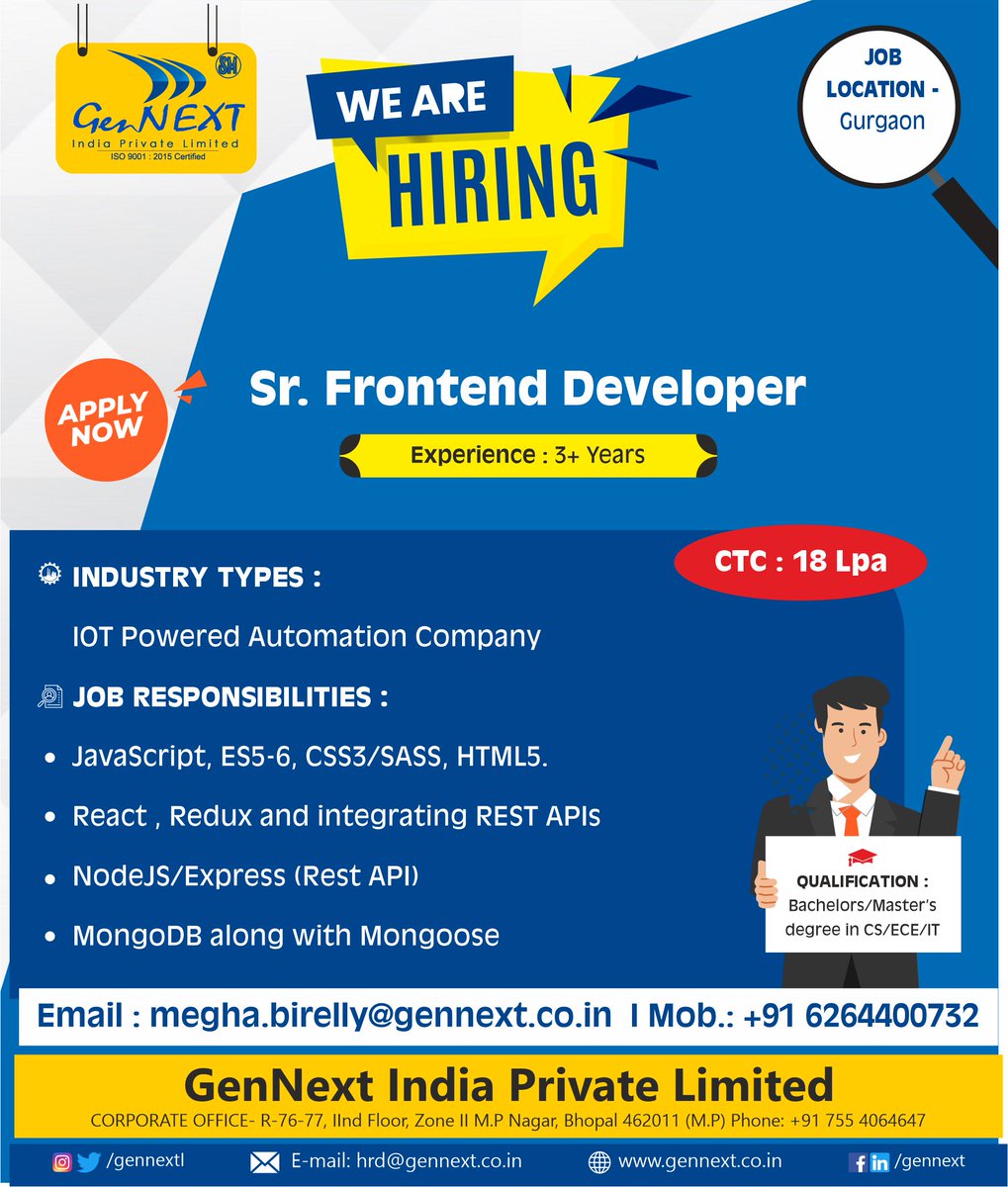 GennextL's tweet image. #urgenthiring
#seniorfrontenddeveloper #automation #iot #frontenddeveloper #gurgaon #experience #jobalerts #jobhiring #hiringalert #insuranceindustry #job #work #vacancyjob #gennex #gennexthiring #gennextjob #gennextindia