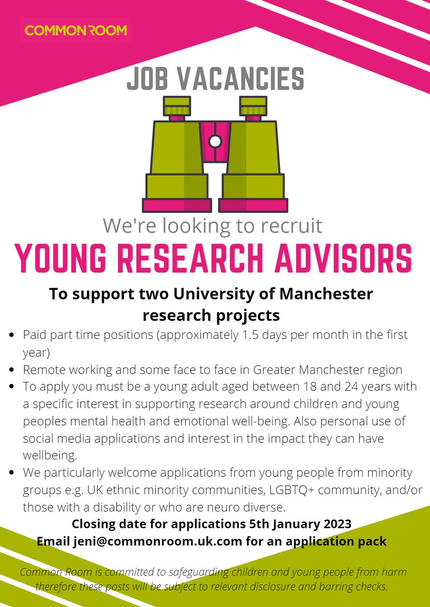Are you 18-24 and interested in supporting research on young people's mental health? Paid opportunity with the fab Common Room 👇