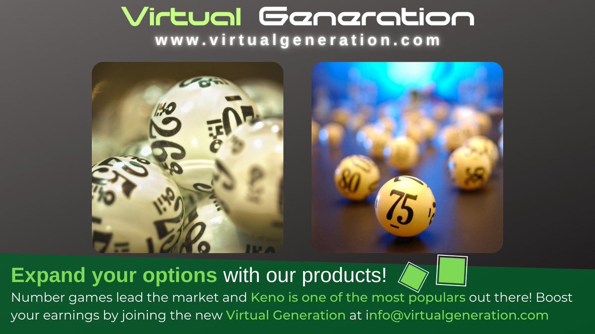 VGeneration01's tweet photo. What makes us different? Having a fully customizable platform!!! Did you know that you can customize the Keno game paytable? Hurry up and discover our news, with videos and unique options!!!
#news #paytablekeno #customizable #virtualgeneration https://t.co/j5nmybjOKv