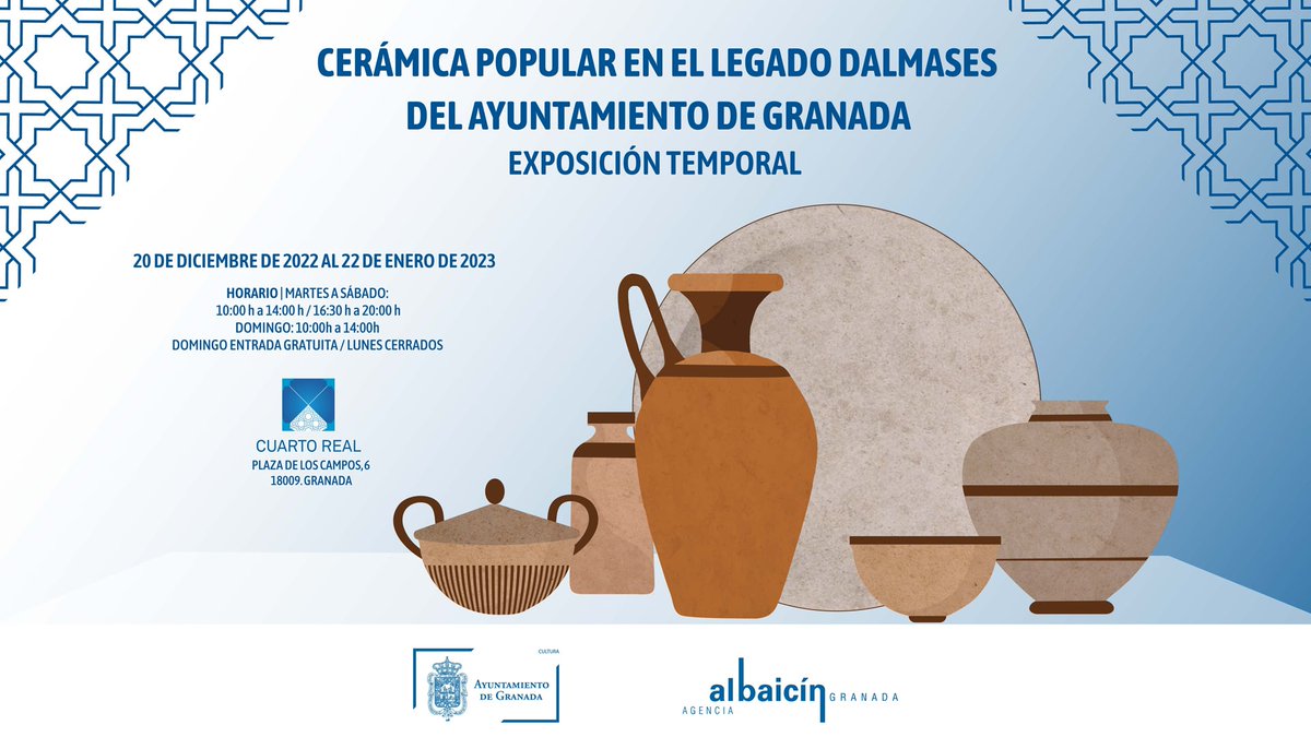 AgenciaAlbaicin's tweet image. Hoy a las 12,30 h inauguración de nueva exposición en @CuartoReal: la colección de cerámica popular del Legado Dalmases del @aytogr se expone por primera vez a través de esta exposición organizada por el @CulturaAytoGR: bit.ly/3YCOcWX
