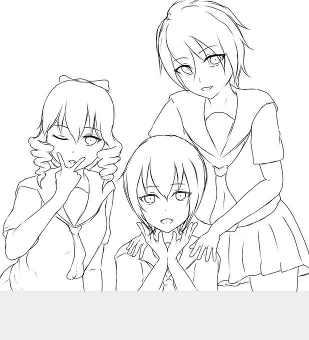 SMSイベントの中で、ヒロインが友達やらなんやらと遊んでる時にこういう写真が送られてきたりする的なイベントがあったらいいなと思ってラフってみた( ˇωˇ )
後ろのモブ(友達)の表情まで描いたけど、清書ではどうするか未定 