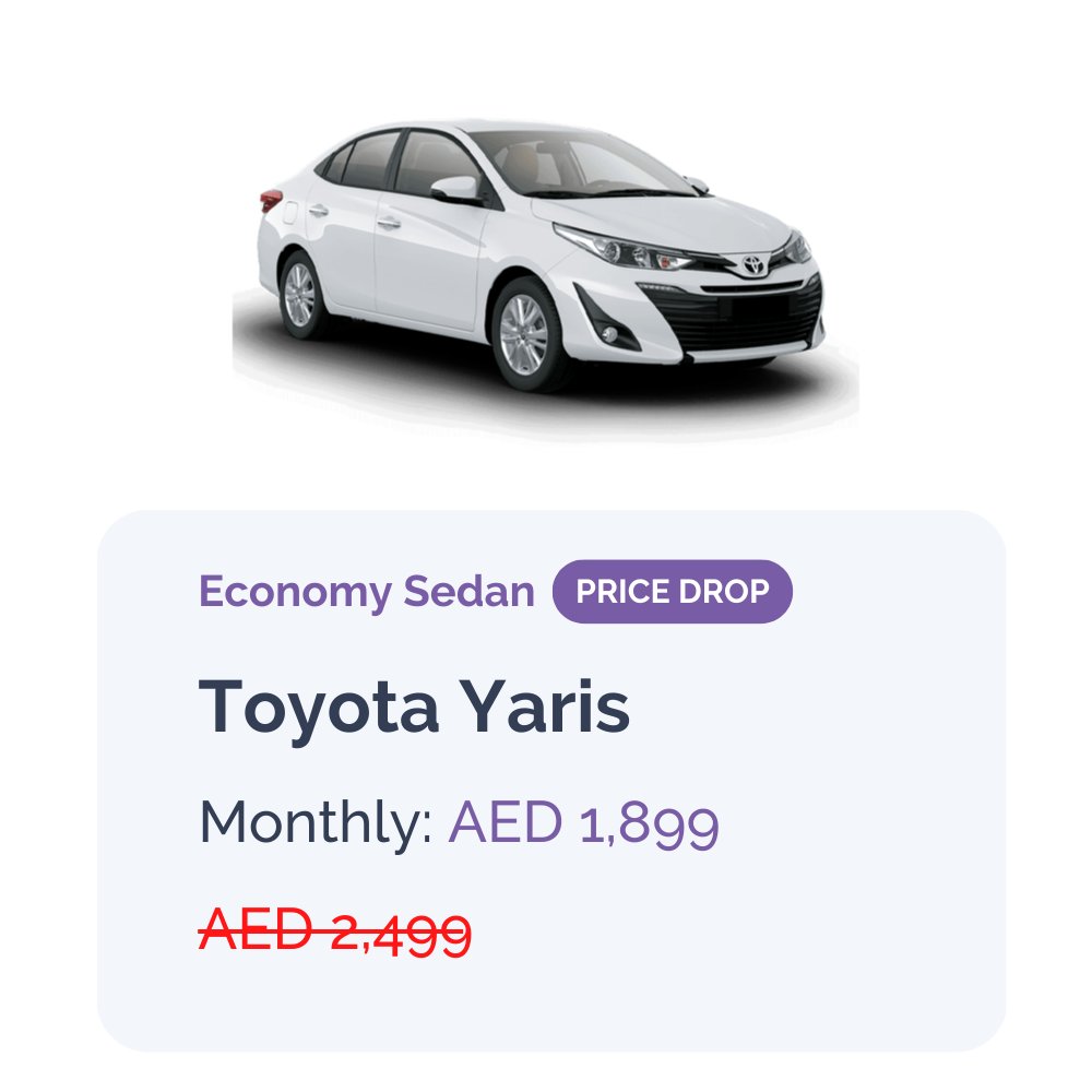 eZhire's tweet photo. Huge price drop alert! 🚨 Toyota Yaris, Suzuki Ciaz, and Nissan Sunny are now available for as low as AED 1,699 per month. Don't miss out on this limited time offer! 🚗
#PriceDrop #CarRental #UAE #eZhire #FreedomSimplified https://t.co/1LXpeGKNls