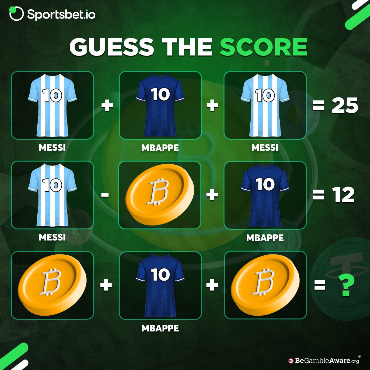 Matematik, Futbol, Kripto… sevilmeyecek ne var ki? 😉🔢

Cevaplarınızı yorumlarda bekliyoruz!💬⬇️

#Sportsbetio #Cryptocurrency #Crypto #Bitcoin  #BTC  #Messi #Mbappe