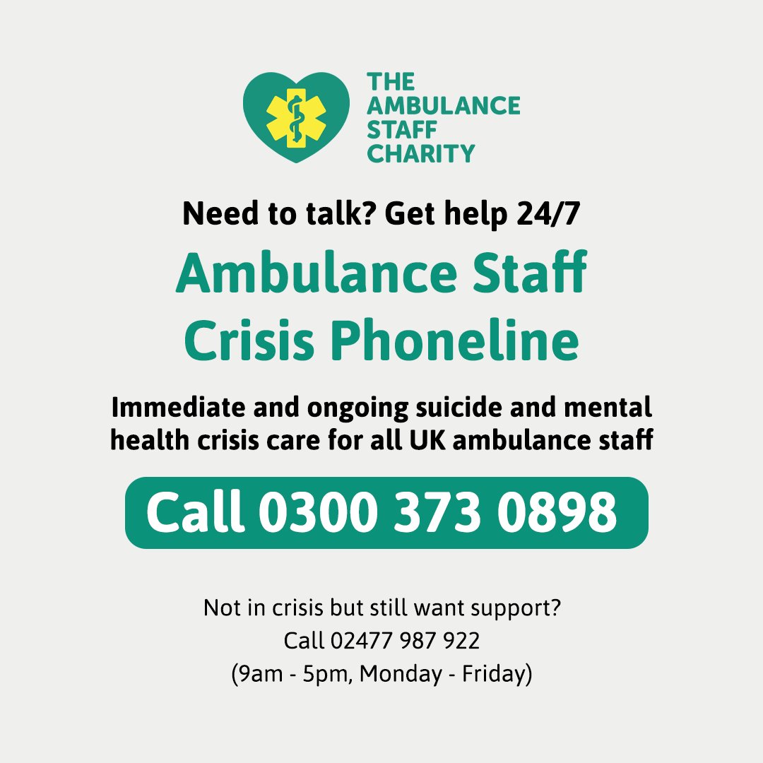 AACE_org's tweet photo. The #Ambulance Staff Crisis Phoneline is here 24/7 365 days a year to provide immediate & ongoing #Suicide & #MentalHealth support for all UK #Ambulance Staff.
Run by @TASCharity & totally independent & confidential.
Call: 0300 373 0898
More at https://t.co/CkJL7qnGIL
#TASCP https://t.co/no4nUHp2hv