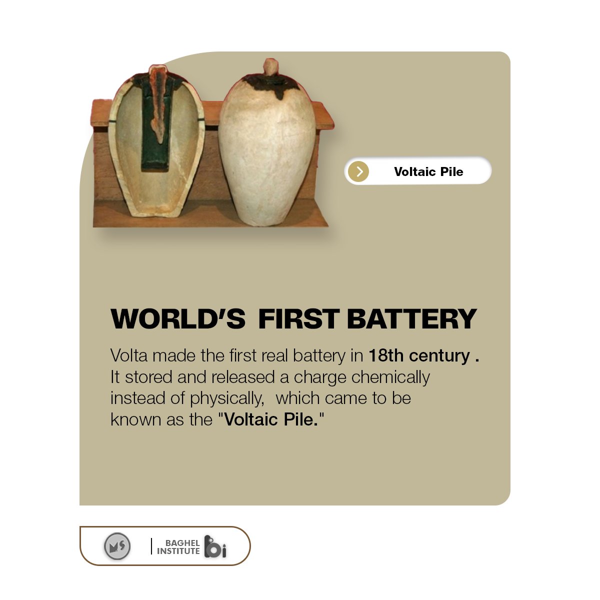 MiniatureSchool's tweet photo. The world's first battery invented in 18th century !
#firstinworld #inventions #invented #battery #keeplearning #keepgrowing #funandlearning #funfacts #facts #boostyourknowledge #knowledge #factstobeknow #inventors #newthings #eachday
#miniatureschool #baghelcomputercentre https://t.co/Mf0VssY6Id