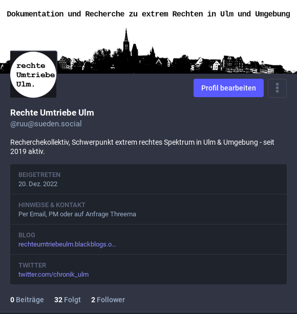 chronik_ulm's tweet photo. Aufgrund der unklaren Entwicklung von Twitter haben wir uns eine weitere Plattform gesucht - folgt uns gerne auf Mastodon. Fürs erste wollen wir beides nebenbei betreiben. https://t.co/ogNffcySW3