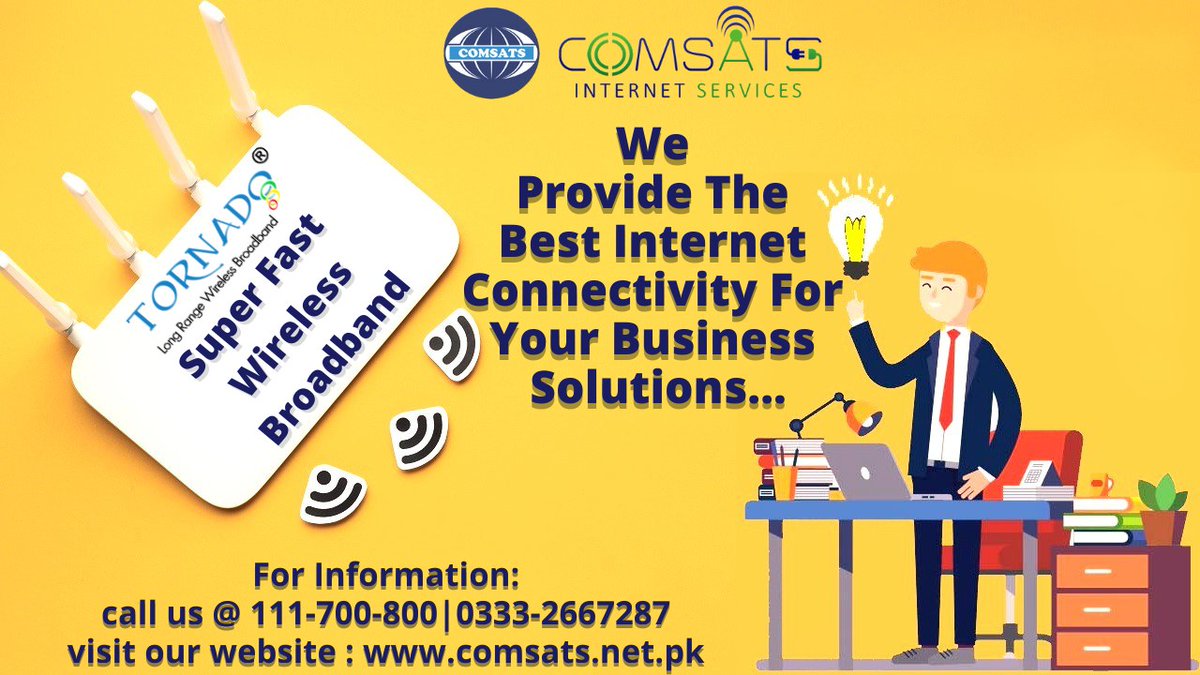COMSATS Internet Services CIS gives you the Fastest Internet Connectivity at the most affordable rates.

Available in all major cities of Pakistan!

For more information, call or visit: 051-2341175-6| 0331-5220082| 0333-2667287| comsats.net.pk

#CIS