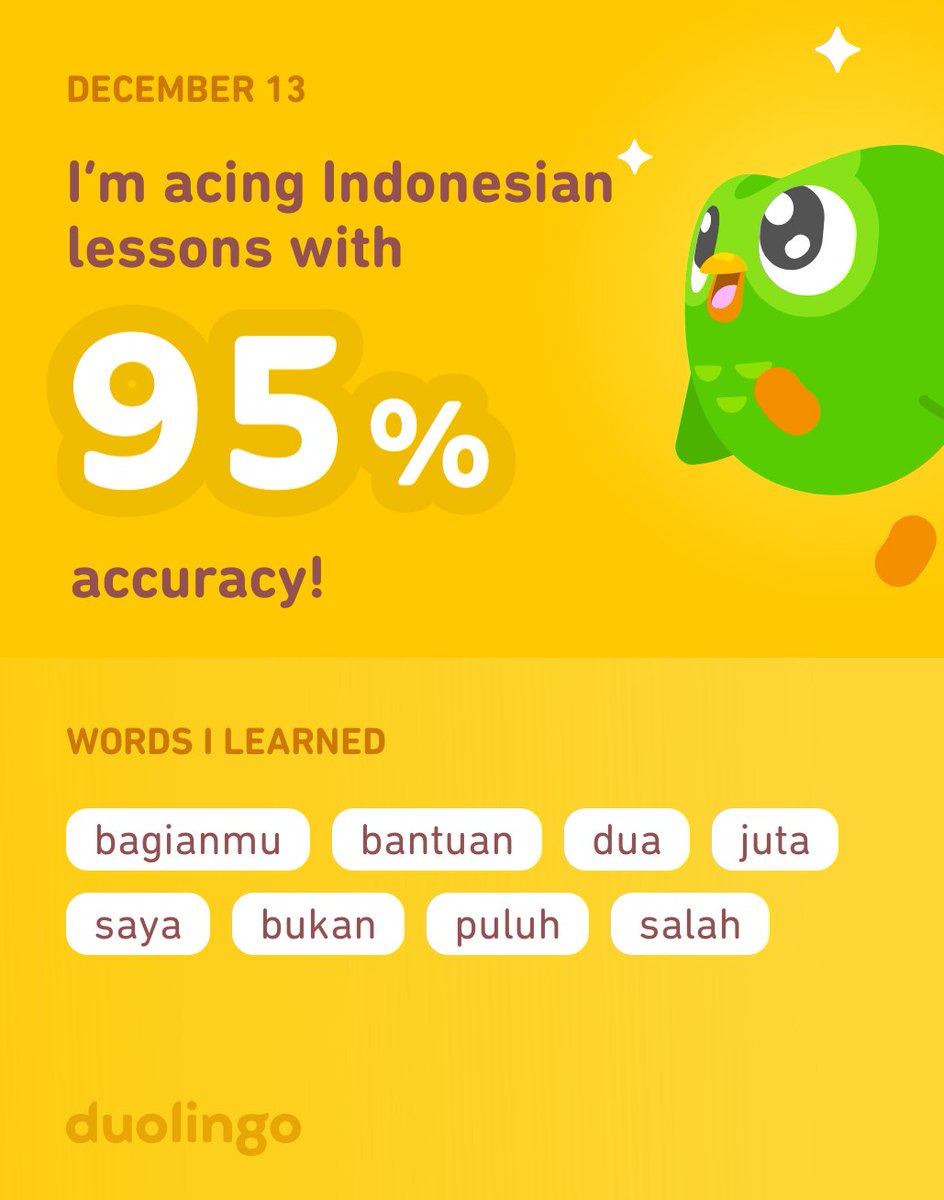 twcnomad's tweet photo. I’m learning Indonesian on Duolingo! It’s free, fun, and effective. https://t.co/Kzahg3YB6F