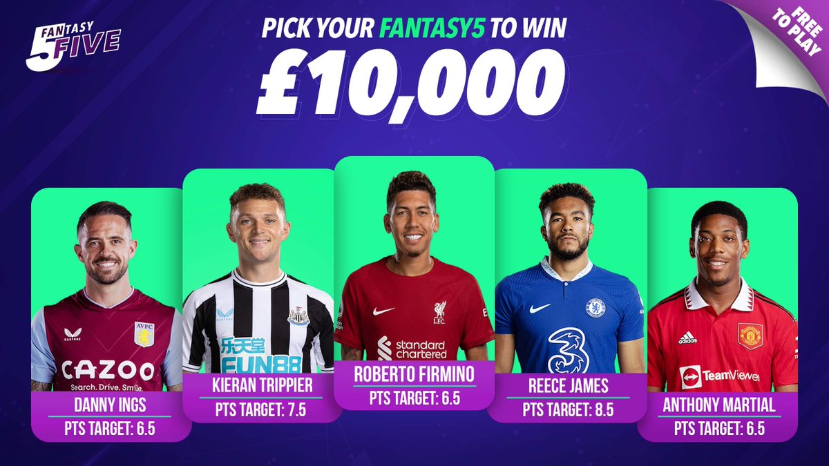 _GoatZone's tweet photo. Fantasy5 #EPL is officially back! 😍

Choose your 5 players to beat their fantasy points target to win the £10,000 jackpot 💸

Deadline: Monday 26th Dec 3pm GMT 🚨

Free to play ✅ Enter here (🇬🇧🇮🇪 only) ➡️ https://t.co/TkyhczHw3K 

#Fantasy5 #JackpotGames https://t.co/1XPQqnMume