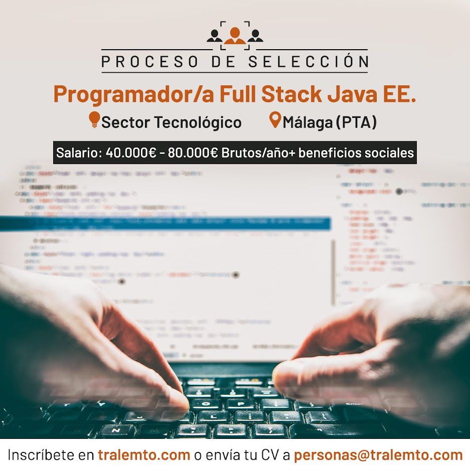#OFERTA DE #EMPLEO!!!!
#Programador/a #Fullstack #JavaEE para empresa #malagueña de gestión estratégica de #RRHH con presencia en más de 20 países.
+Info:tralemto.com/portfolio/prog…
Si te apasiona la #programación y tienes experiencia en #Java EE, envía tu CV a: personas@tralemto.com