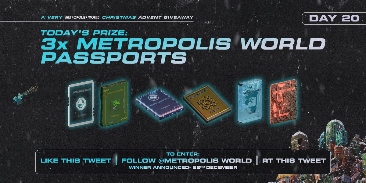 🎄 Advent Giveaway Day 20 🎄 

Up for grabs:
🛂 3x Metropolis World Passport

To enter:
🖤 Like this post
🔁 RT this post
🌏 Follow <a href="/metropolisworld/">Metropolis World</a>