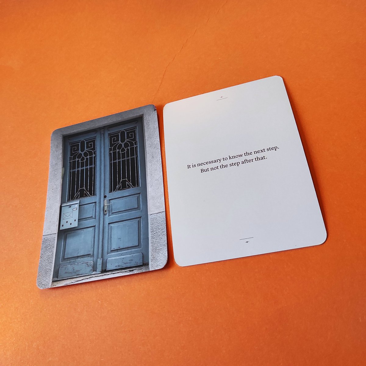 It is necessary to know the next step.
But not the step after that.

...Aphorist Mariana's Morning Card, from the Guitar Craft Aphorisms II - Silence - deck.
robertfripp.mymerch.studio/product-catego…