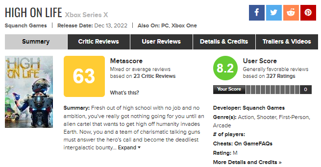 High on Life Metacritic and Game Pass scores show player-critic gulf