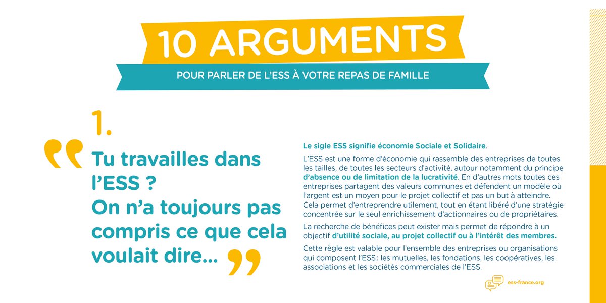 🎄J-5 avant Noël : et si en vous profitiez pour réviser vos classiques ? Les🔟arguments pour parler d'ESS à son repas de famille! Parce que ce n’est pas simple d’expliquer en quoi consiste l’#ESS, découvrez ce mémo et repoussez les clichés sur l'ESS😉

➡ ess-france.org/system/files/i…