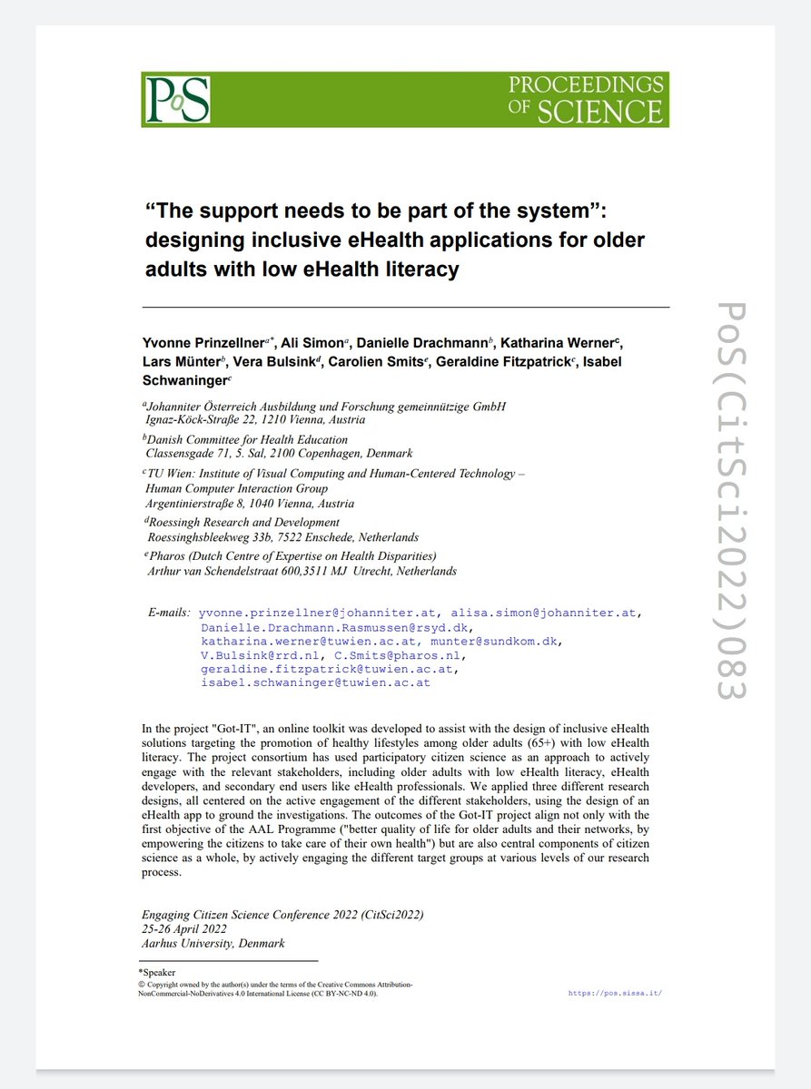 Yvonne Prinzellner (she/her) (@prinzellner) on Twitter photo Publication alert: pos.sissa.it/418/083/pdf
Interested in co-creation, ehealth solutions and working with older adults? Check it out! <a href="/TheAliSimon/">Ali Simon</a> <a href="/dani_drachmann/">Danielle Drachmann</a> @MacMunter <a href="/Carolien_Smits/">Carolien Smits</a> <a href="/vebulsink/">Vera Bulsink</a> Publication alert: pos.sissa.it/418/083/pdf
Interested in co-creation, ehealth solutions and working with older adults? Check it out! <a href="/TheAliSimon/">Ali Simon</a> <a href="/dani_drachmann/">Danielle Drachmann</a> @MacMunter <a href="/Carolien_Smits/">Carolien Smits</a> <a href="/vebulsink/">Vera Bulsink</a>