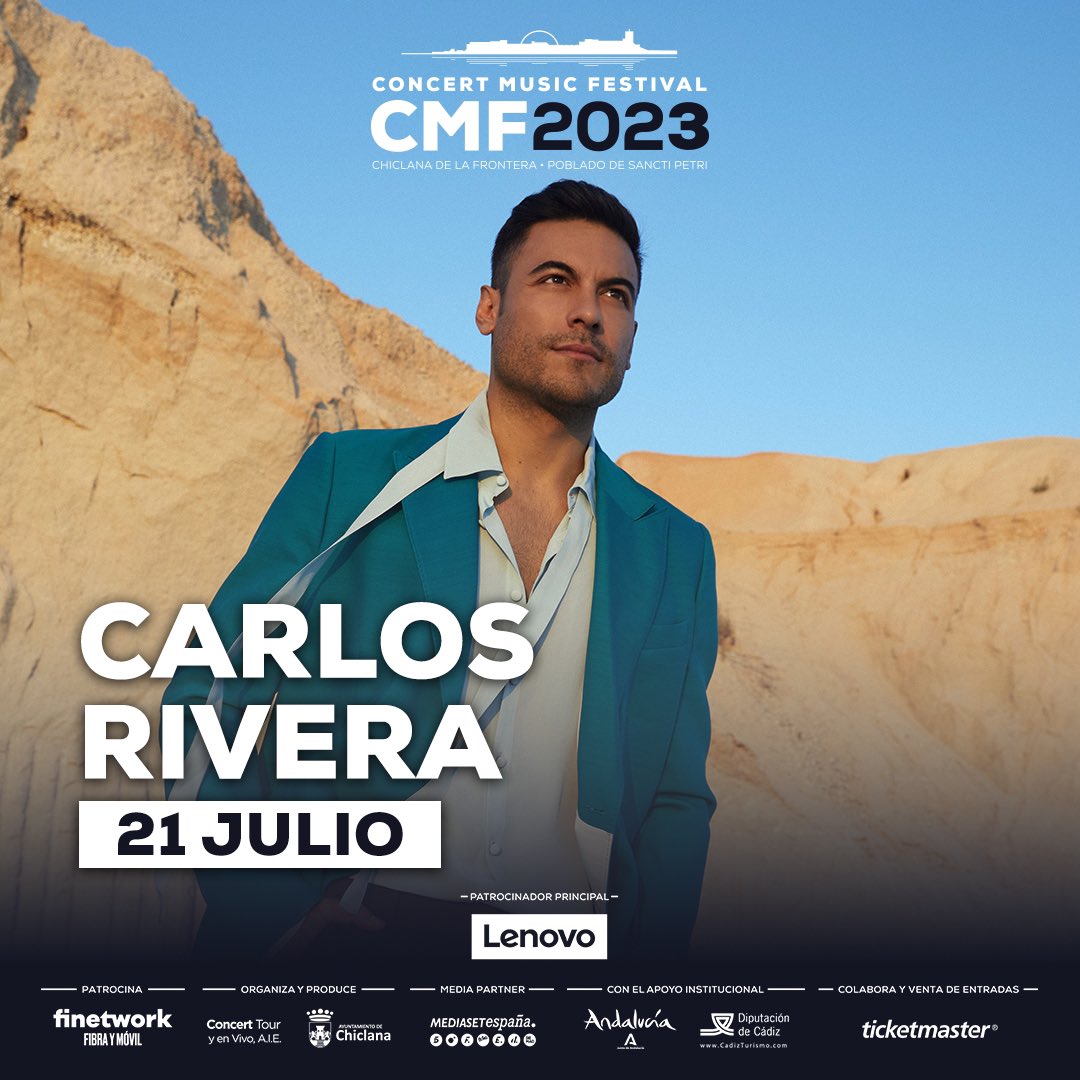 El hito mexicano <a href="/_CarlosRivera/">Carlos Rivera</a> vuelve a visitarnos!!! 🇲🇽⚡️💙 🙌🙌🙌

🎫 ya disponibles <a href="/TicketmasterES/">Ticketmaster España</a> 👇🏼
ticketmaster.es/search?keyword…

#cmf2023 #concertmusicfestival2023 #concertmusicfestival #carlosrivera #untouratodaspartes
