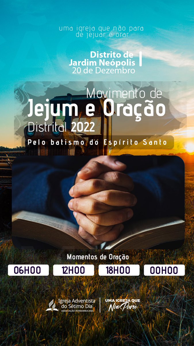 🛐 Hoje o distrito de Jardim Neópolis dará continuidade ao movimento espiritual da APe por uma igreja que não para de jejuar e orar pelo batismo do Espírito Santo!
#PrimeiroDeus #APeUmaIgrejaQueNaoPara