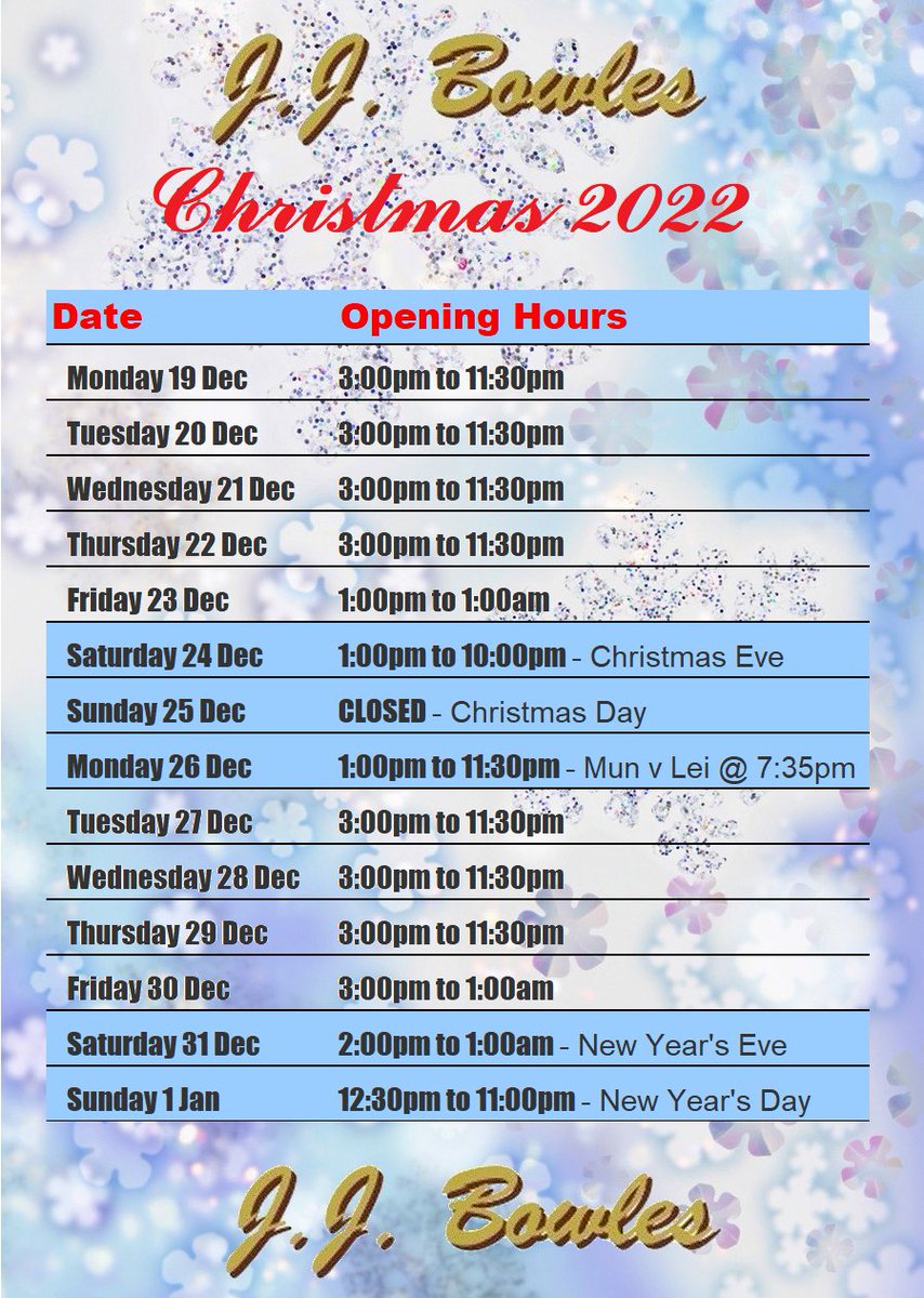 jjbowlespub's tweet photo. Wishing all our customers a peaceful Christmas and a Happy New Year!

Please note amended Opening Hours over the Christmas period. https://t.co/Xe9tCGqlfL