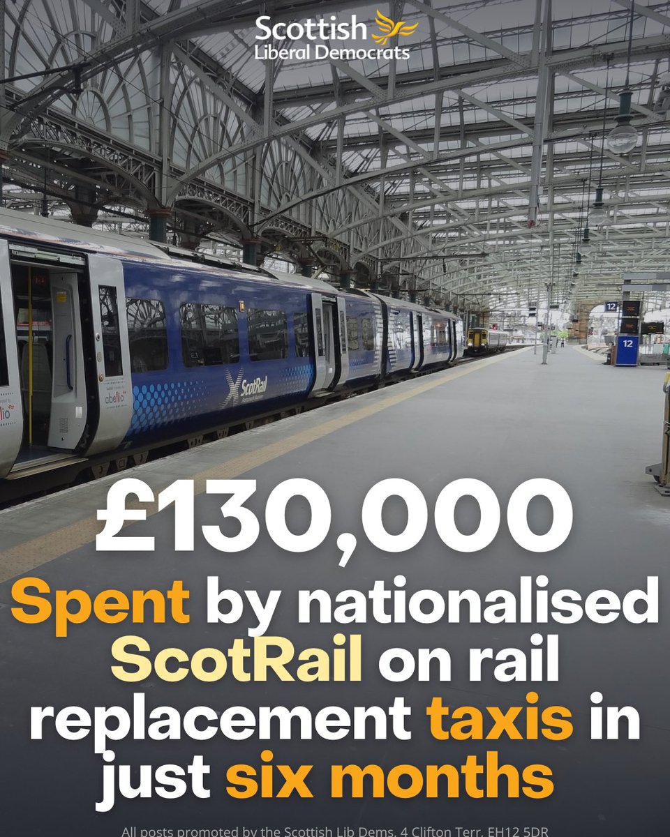 scotlibdems's tweet photo. “This is an astonishing sum of money for newly nationalised ScotRail to have shelled out in just six months.

Even worse, it comes hot on the heels of the news that the service has racked up more than £400,000 in payments to rail users for delays."

@jillmreilly https://t.co/0ZB3TUV5kv