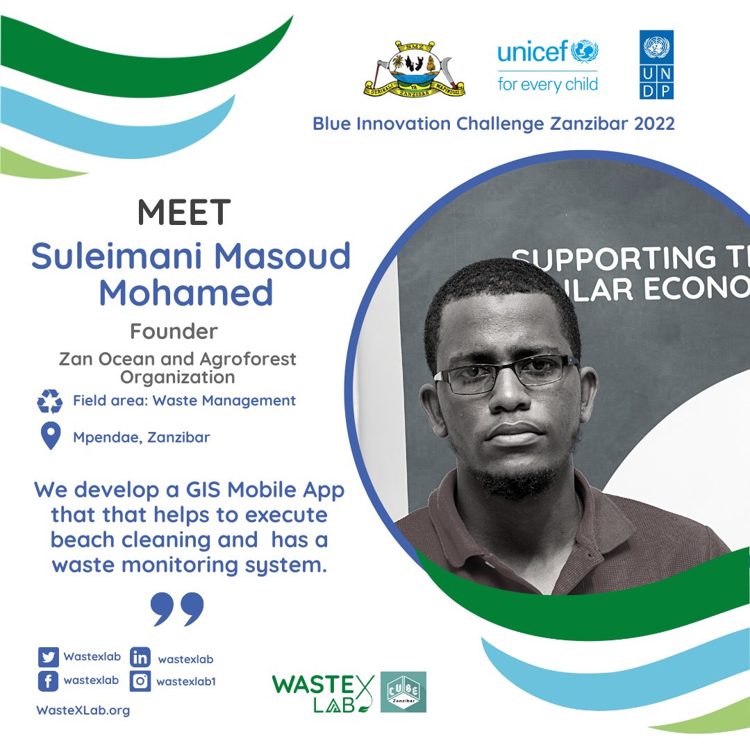 Blue Innovation Challenge (@wastexlab) on Twitter photo Meet Suleimani Masoud Mohamed , a founder of Zan Ocean&Agroforest Organization based in Mpendae #Zanzibar.
He is one of the 40 shortlisted innovators of <a href="/wastexlab/">Blue Innovation Challenge</a>. Suleimani&his team develop a GIS Mobile App that helps to execute beach cleaning &has a waste monitoring system. Meet Suleimani Masoud Mohamed , a founder of Zan Ocean&Agroforest Organization based in Mpendae #Zanzibar.
He is one of the 40 shortlisted innovators of <a href="/wastexlab/">Blue Innovation Challenge</a>. Suleimani&his team develop a GIS Mobile App that helps to execute beach cleaning &has a waste monitoring system.