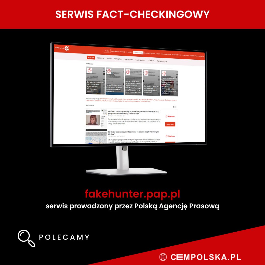 CEMpolska's tweet image. #FakeHunter to inicjatywa @PAPinformacje  i @GovTechPL , która ma na celu zwalczanie fake newsów i dezinformacji. Internauci mogą zgłaszać wątpliwe treści do weryfikacji, a następnie otrzymywać wiarygodne odpowiedzi po weryfikacji przez ekspertów PAP. 
#Polecamy