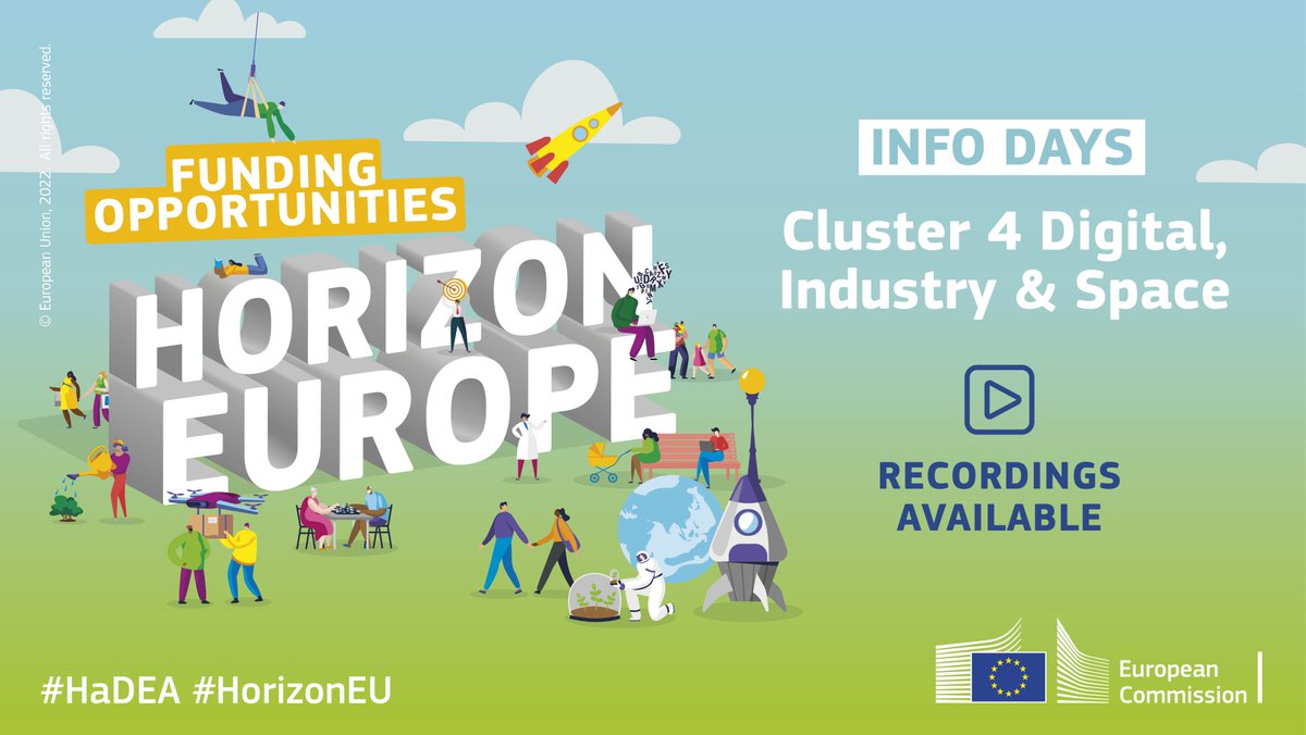 📢 Did you miss the #HorizonEU Info Days on Cluster 4 - Digital, Industry &amp; Space? 

📽️ Watch the recordings and learn about the call topics, lump sums and other important information for your application process! 👉hadea.ec.europa.eu/news/horizon-e…