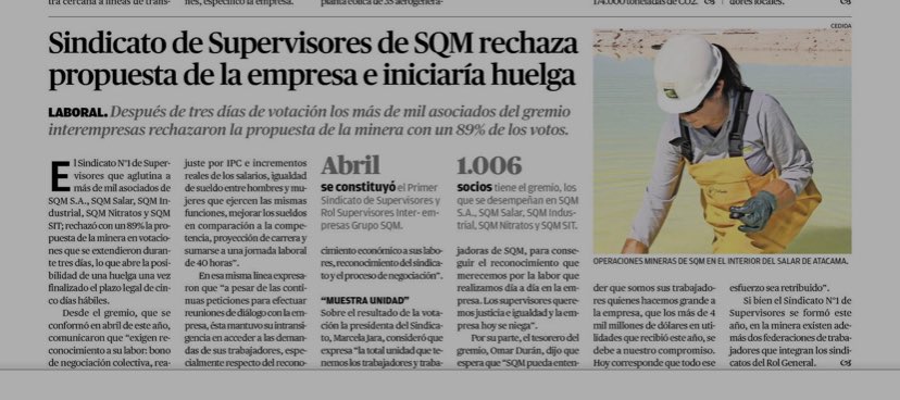 supervisoressqm's tweet photo. Hoy en El Mercurio de Antofagasta https://t.co/CNiOMGVG19