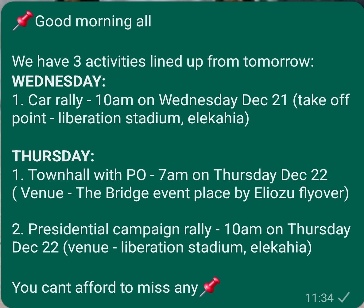 TBN_Rivers's tweet photo. Port-Harcourt people, let's welcome our incoming President in grand style!
#ObiIsComing #POInRivers @Jack_ng01 @TakeBackNaija_ @PrisciliaAmadi https://t.co/3sH2JMGjCp