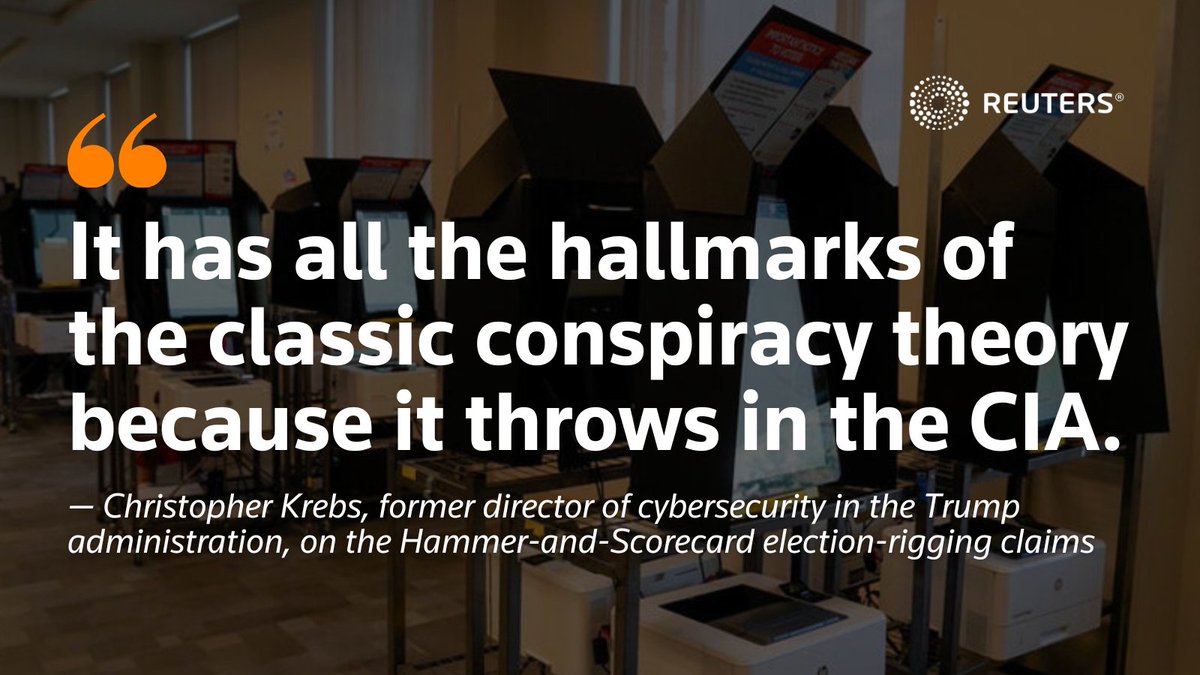 The Hammer-and-Scorecard theory about a vote-flipping supercomputer was 'ludicrous,' says Christopher Krebs, formerly the Trump administration’s top cybersecurity expert. But it was ‘the first technical conspiracy theory that really broke through’ reut.rs/3v2CFm7