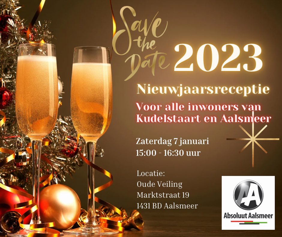 Graag brengen wij samen met jou een toost uit op 2023! Zien we je op zaterdag 7 januari in de Oude Veiling? 

#nieuwjaarsreceptie