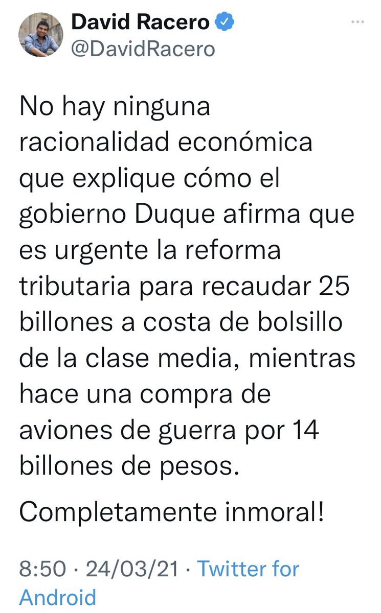 JERobledo's tweet image. Iván Cepeda, Wilson Arias, David Racero y Gustavo Bolívar, con toda la razón, rechazaron que @IvanDuque fuera a botar $14 billones en unos aviones de guerra internacional innecesarios. 
Ver…
¿Qué dirán ahora que cuestan $25,5 billones y el comprados se llama @petrogustavo?