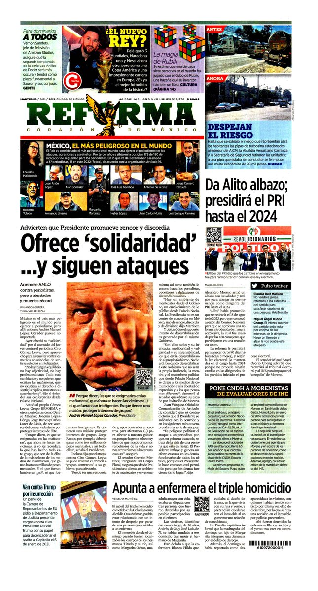 LuisCardenasMx's tweet photo. #PrimerasPlanas 🗞️ 20 de diciembre de 2022 #LaPrimeradeMVS (1) https://t.co/DTcH0CzEK2