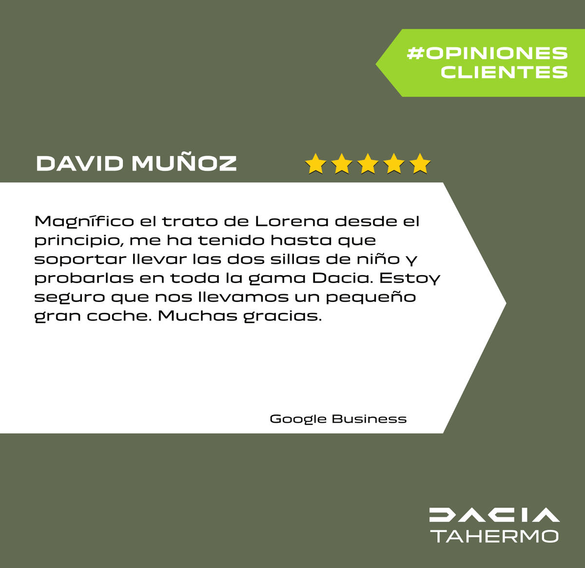 Tahermo_Renault's tweet photo. Nuestros clientes nos recomiendan ⭐⭐⭐⭐⭐
¡Gracias , David Muñoz, en Dacia Tahermo estamos a tu servicio! 🚙😎
#clientesfelices #clientessatisfechos #Málaga #Tahermo #reseña #valoración #Dacia https://t.co/2hVrADatrq