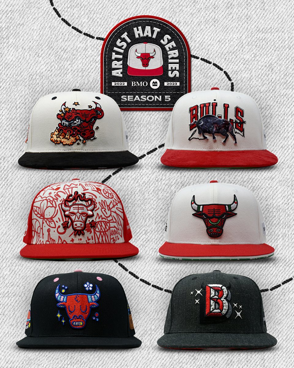 chicagobulls's tweet photo. Our @BMO_US Artist Hat Series is back! Which hat is your favorite? 🙌

Learn more about this year’s artists, hats and giveaway dates: https://t.co/IcCc5Kx2SZ https://t.co/toisHsyXko