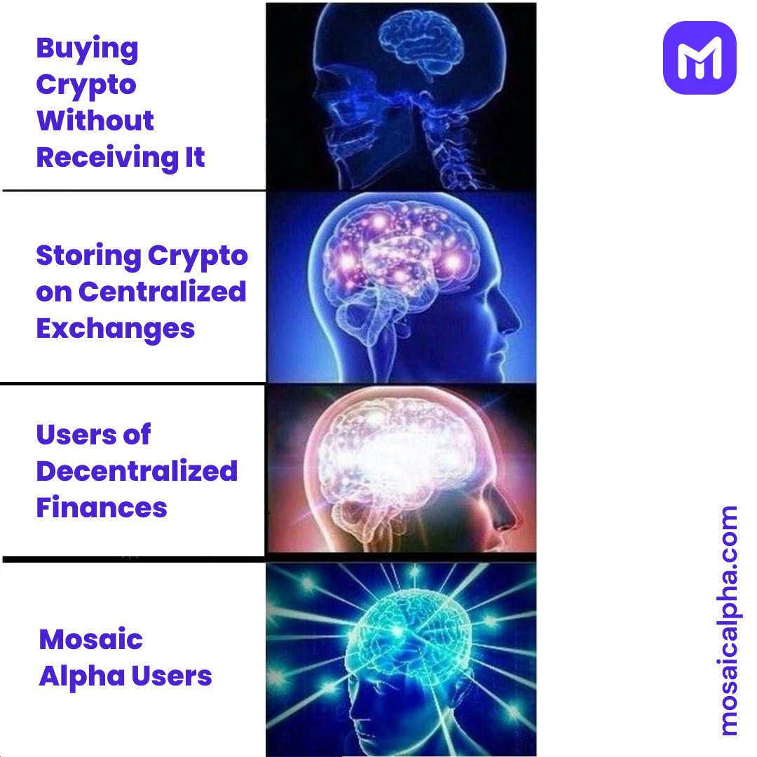 MosaicChain's tweet photo. The evolution of crypto users. ๐คช๐
๐๐ฒ ๐๐บ๐ฎ๐ฟ๐.๐ก ๐๐ฒ ๐๐ฎ๐ณ๐ฒ.๐ ๐๐ฒ ๐ฎ๐ป ๐๐น๐ฝ๐ต๐ฎ.๐งโ๐
#mosaicalpha #mosaicplatform #crypto #defi #tokenbaskets #invest #cryptocurrency #Bitcoin #Ethereum https://t.co/MH5ziKcNxt