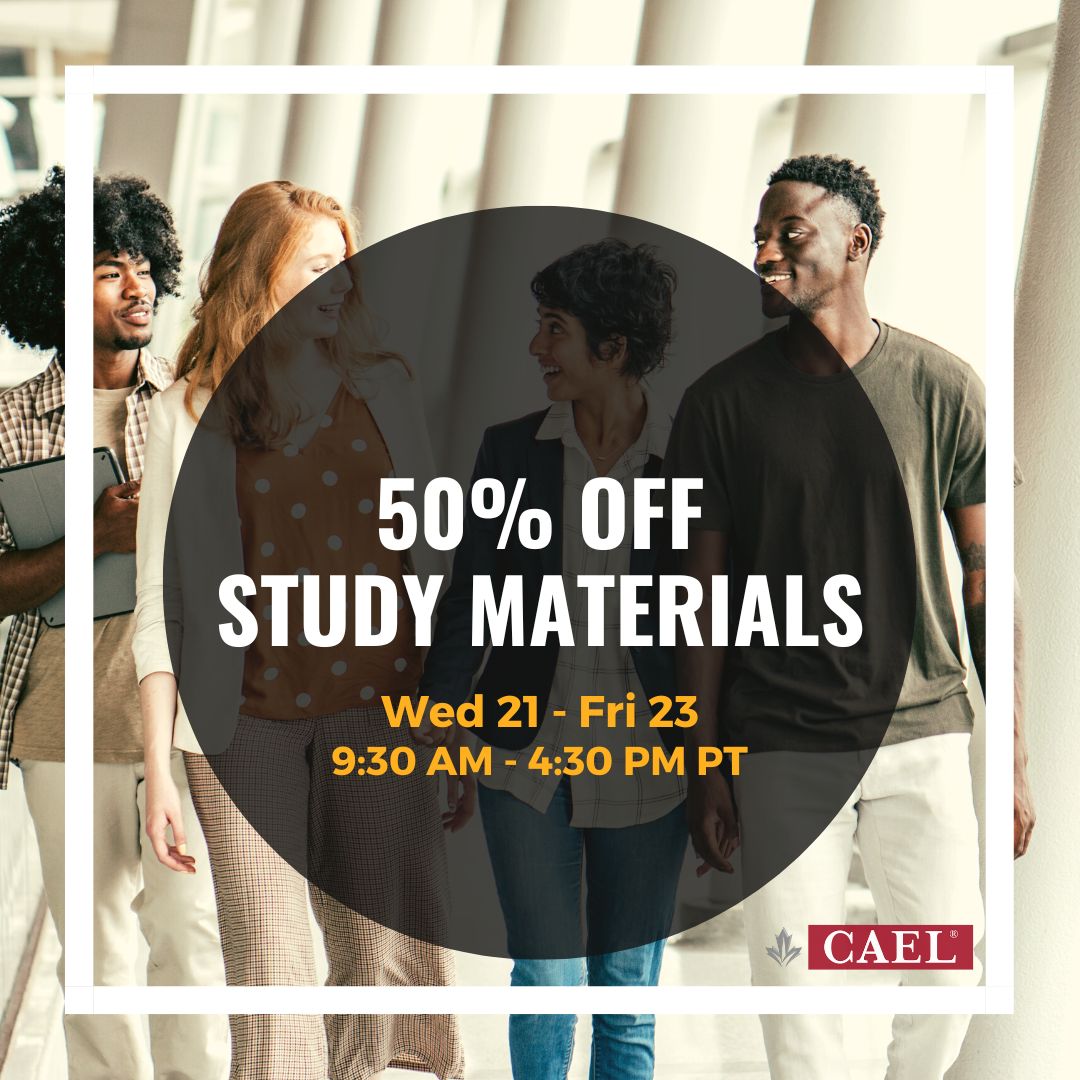 CAELTest's tweet photo. Save 50% on all study materials. Starting tomorrow until Friday 23rd @4:30 PT. https://t.co/7OZ4lqQK23