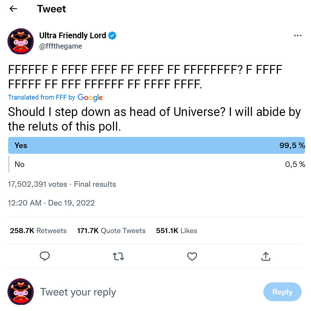 polyperfectteam's tweet photo. FFF! That is nonsense! This must be the work of haters! This poll is canceled like everyone who voted "Yes"
#fffthegame https://t.co/YeCXjV6gfP