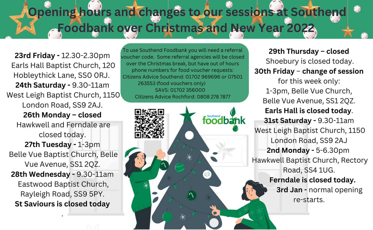 Please RT our opening hours for Christmas and the New Year.
#Southend #FoodBank