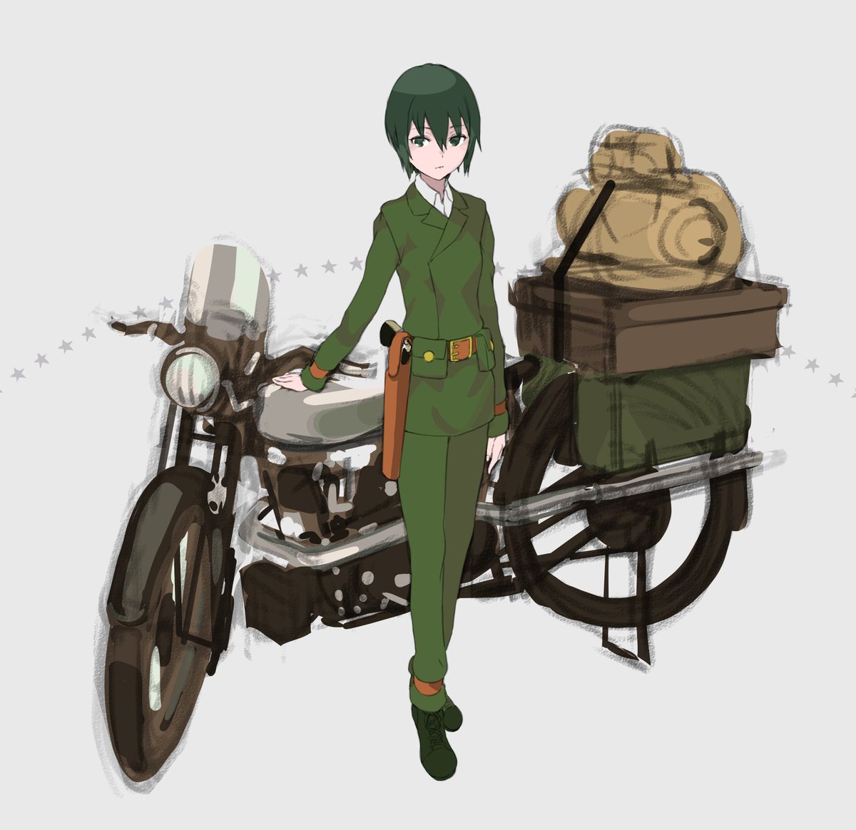 kino (kino no tabi) 1girl motorcycle motor vehicle ground vehicle solo reverse trap short hair  illustration images