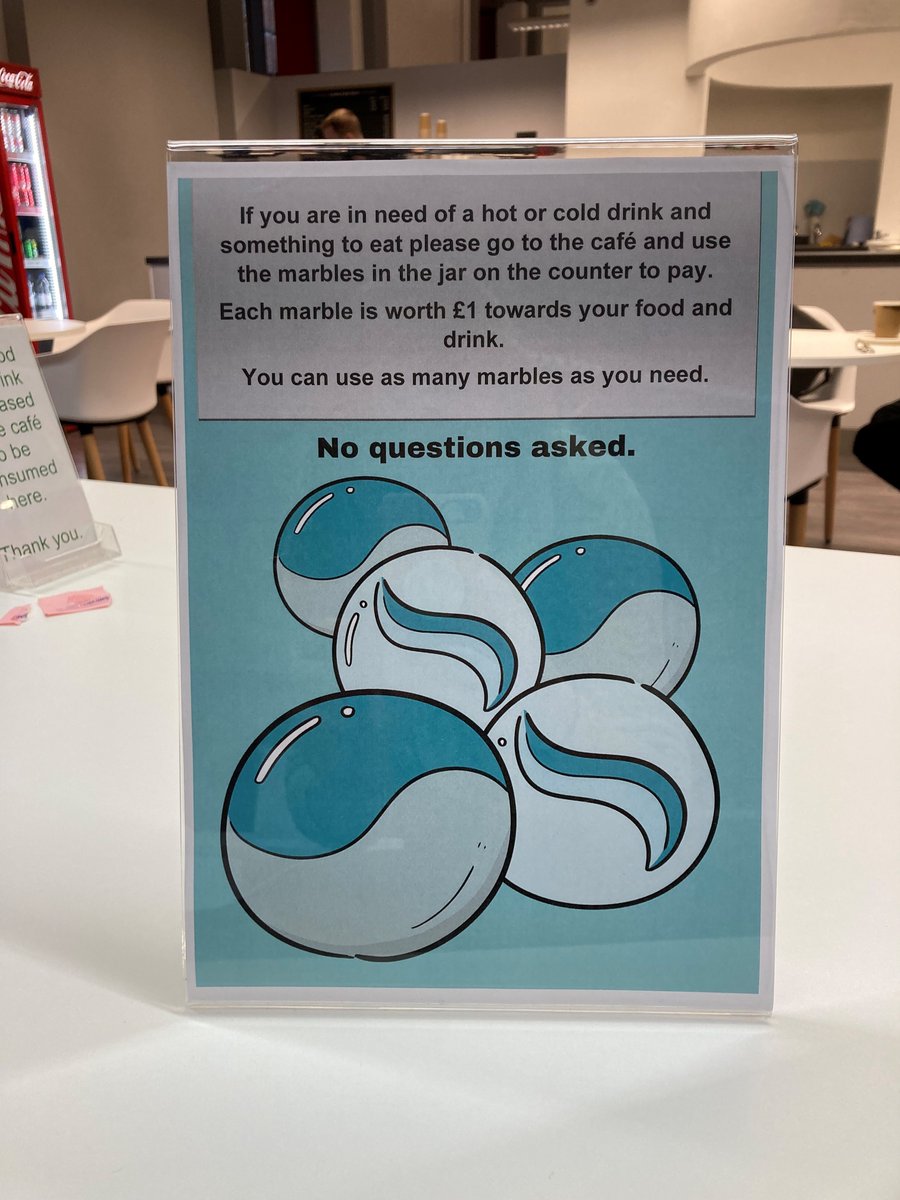☕ If you need a hot drink and something to eat, you can go to the #BristolCentralLibrary café and use the marbles on the counter to pay. Each marble is worth £1 towards your food and drink, you can use as many marbles as you need. No questions asked. #PayitForward #Bristol