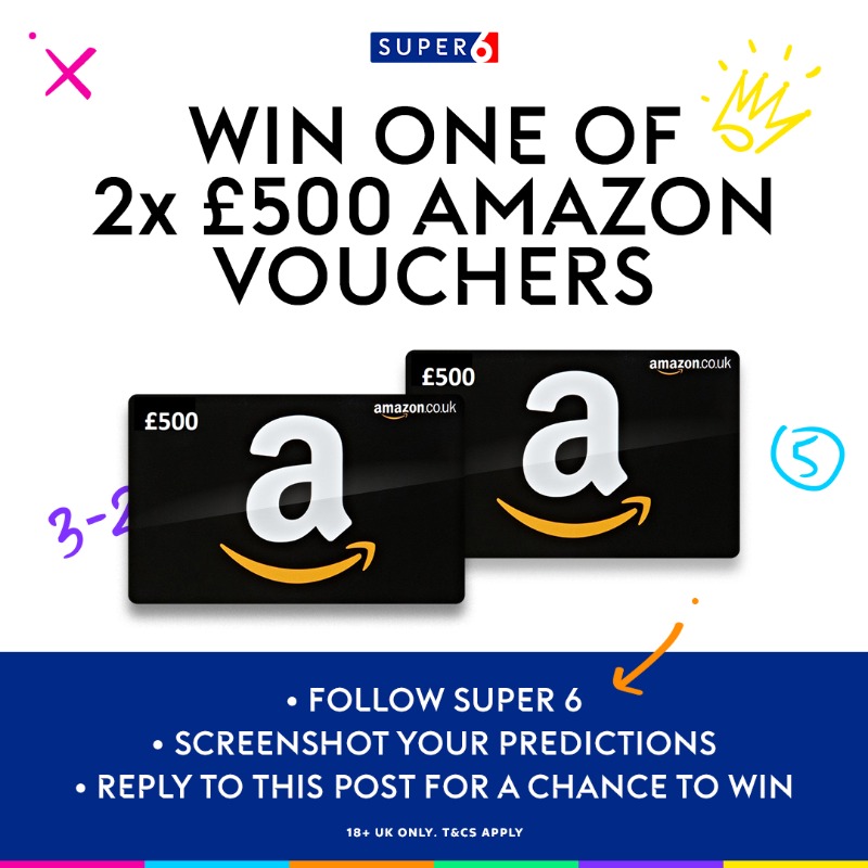 Super6's tweet photo. 🎁 𝗖𝗢𝗠𝗣𝗘𝗧𝗜𝗧𝗜𝗢𝗡 𝗧𝗜𝗠𝗘! 🎁

Here's your chance to win one of 2x £500 💳

All you have to do is follow these simple steps to enter:

1⃣ Follow @Super6
2⃣ Screenshot your predictions
3⃣ Reply to this post with your screenshot

T&amp;Cs apply ⬇️