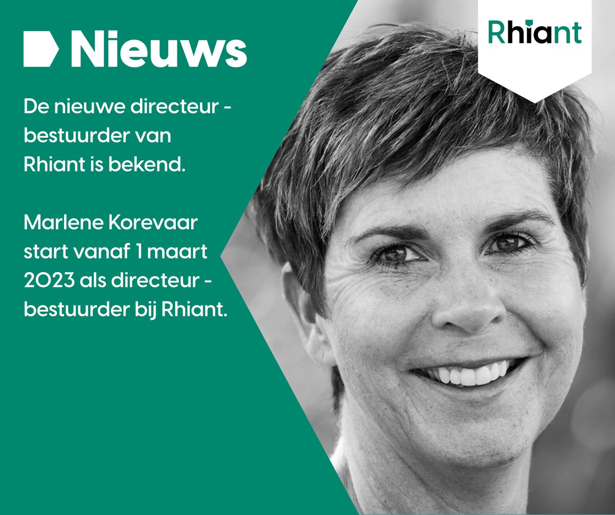 𝐆𝐨𝐞𝐝 𝐧𝐢𝐞𝐮𝐰𝐬! De nieuwe directeur-bestuurder van Rhiant is bekend. 𝐌𝐚𝐫𝐥𝐞𝐧𝐞 𝐊𝐨𝐫𝐞𝐯𝐚𝐚𝐫 𝐬𝐭𝐚𝐫𝐭 𝐯𝐚𝐧𝐚𝐟 𝟏 𝐦𝐚𝐚𝐫𝐭 𝟐𝟎𝟐𝟑 𝐚𝐥𝐬 𝐝𝐢𝐫𝐞𝐜𝐭𝐞𝐮𝐫-𝐛𝐞𝐬𝐭𝐮𝐮𝐫𝐝𝐞𝐫 𝐛𝐢𝐣 𝐑𝐡𝐢𝐚𝐧𝐭. Zij volgt hiermee Ben Wouters, interim bestuurder, op.